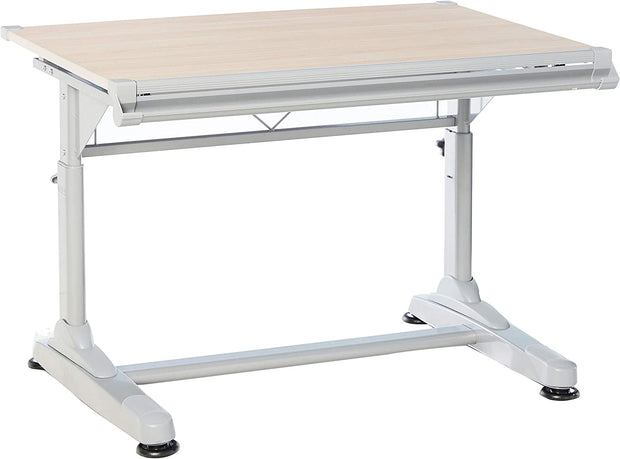 Adjustable Height and Angle Drafting Table Drawing Desk with Large Surface (Silver Frame/Birch Top, 40" W X 26" D)