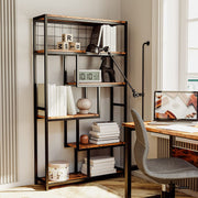 Vintage Brown Bookshelves and Bookcases , 6-Shelf Etagere Bookcase Open Display Shelves with Sturdy Metal Frame